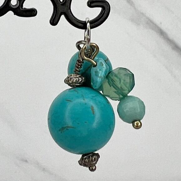 Faux Turquoise Beaded Silver Tone Upcycled Pendant - Picture 3 of 4